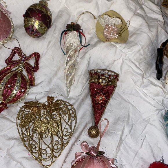 Victorian vintage ornaments heart lace gold pink Glass Flower Cherubs papermache - Picture 11 of 16